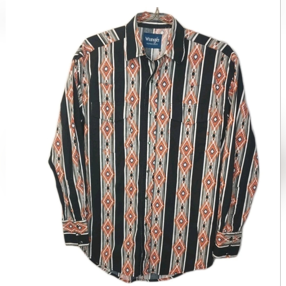Wrangler Men M Checotah Pearl Snap Shirt Tribal Native Western Brush Popper